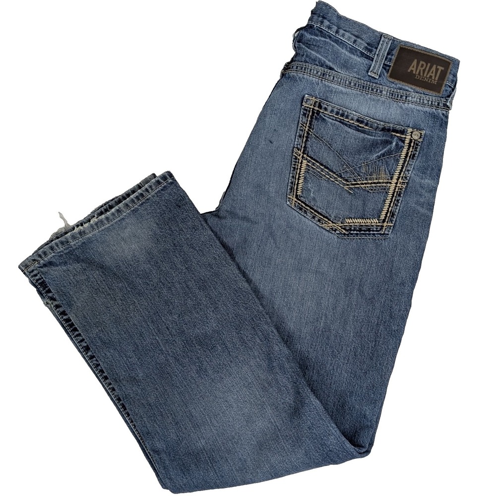 Ariat M5 Straight Fit Straight Leg Jeans 38x32 - Distressed Western Denim